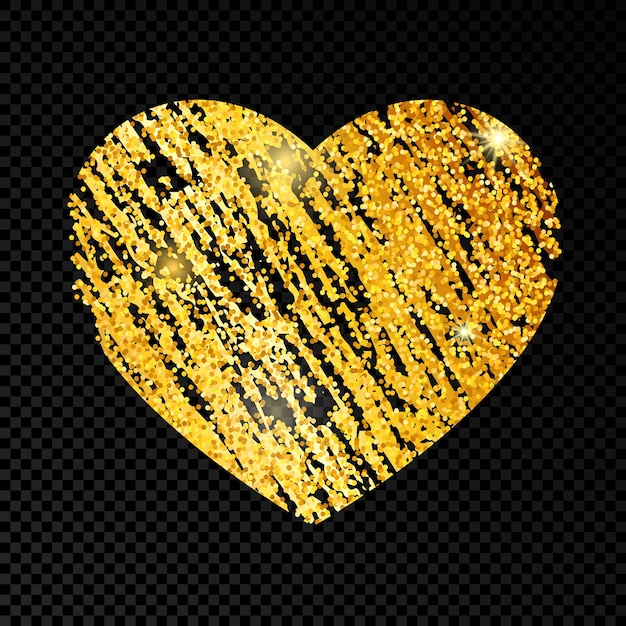 Heart with golden glittering scribble paint on dark transparent background Background with gold sparkles and glitter effect Empty space for your text Vector illustration