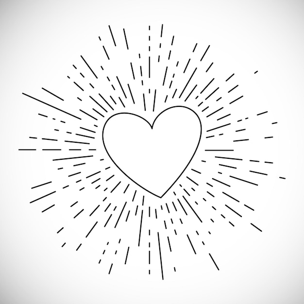 Vector heart with hand drawn vintage bursting rays