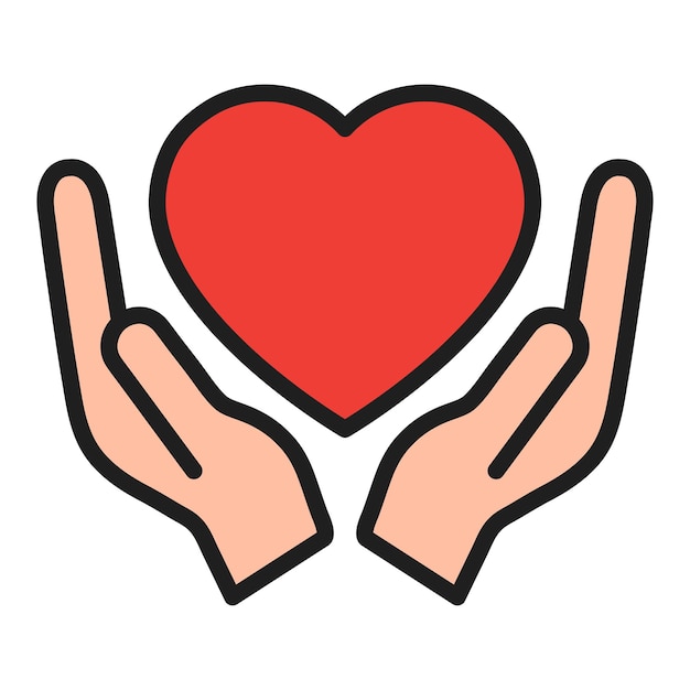 Vector heart with hand icon assistance and support symbol