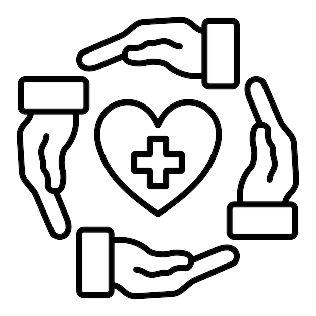 Vector a heart with the hands holding a heart that says medical care