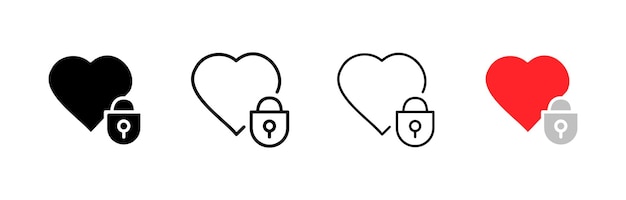 Heart with key icons Different styles key lock on heart icons Vector icons