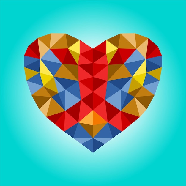 Heart with low poly art Peace love symbol Vector illustration