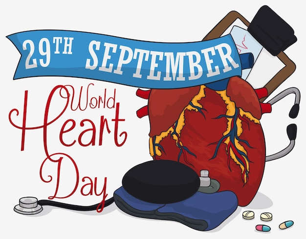 Heart with medical tools commemorating World Heart Day