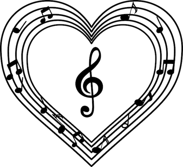 A heart with musical notes and a black and white background