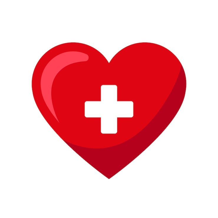 Vector heart with plus sign icon health care blood donation save life concept flat vector illustration
