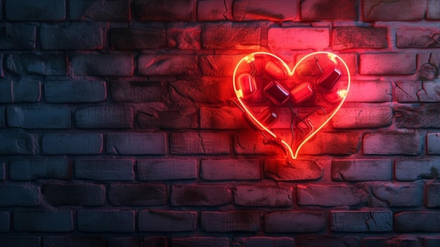 Vector heart with a red light