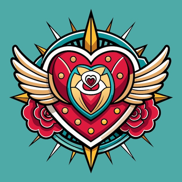 Vector heart with roses valentine red love hand drawn cartoon character sticker icon concept isolated