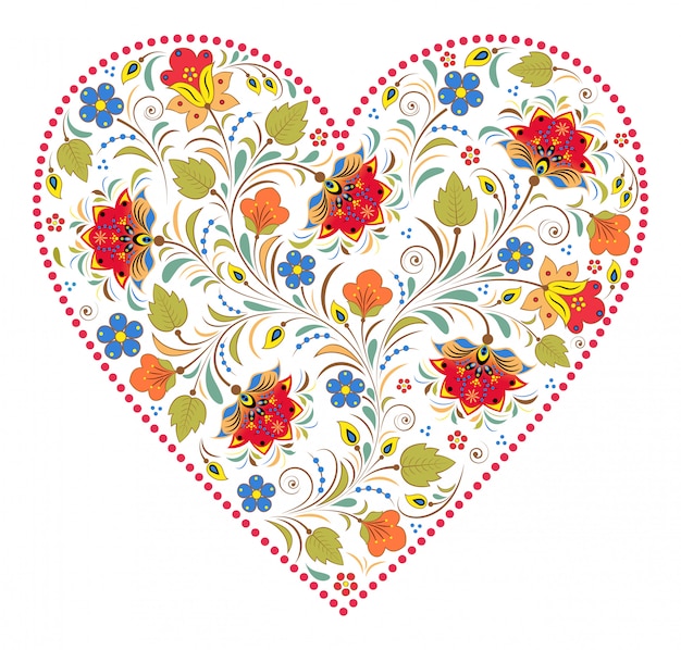 Vector heart with traditional russian pattern