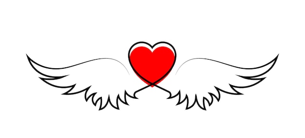 Heart with wings black line icon isolated on white background. winged nubes. winged heart line icon. love and romance concept. valentine's day. vector graphic. eps 10