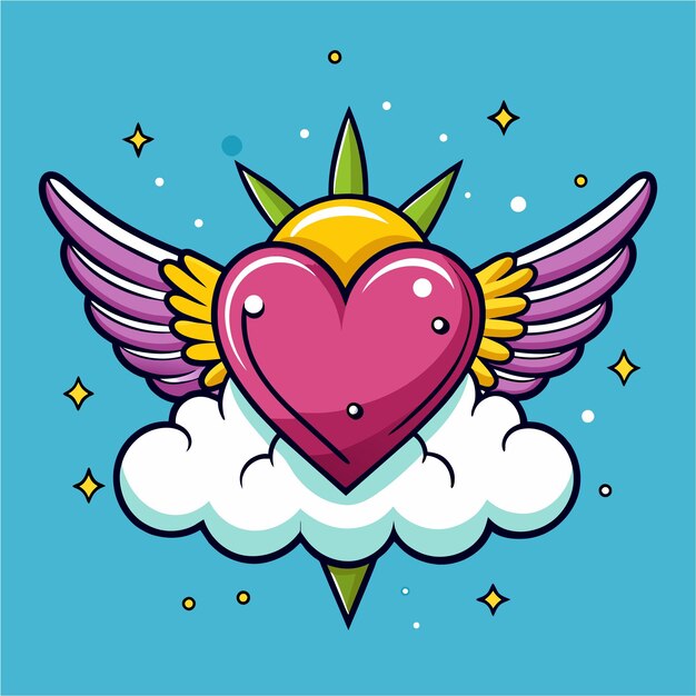 Vector heart with wings hand drawn cartoon sticker icon concept isolated illustration