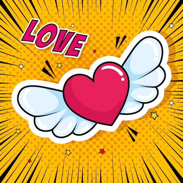 Heart with wings pop art style