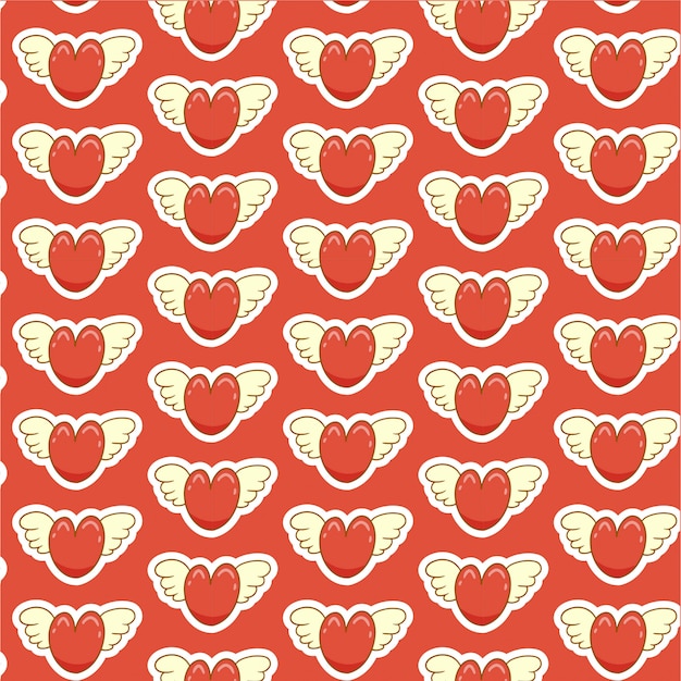 Heart with wings seamless pattern