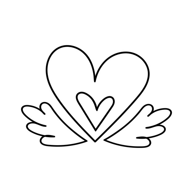 Heart with wings Vector illustration in doodle style Icon logopit print postcard sublimation sticker clipart Element on the theme of love Valentine's Day holiday