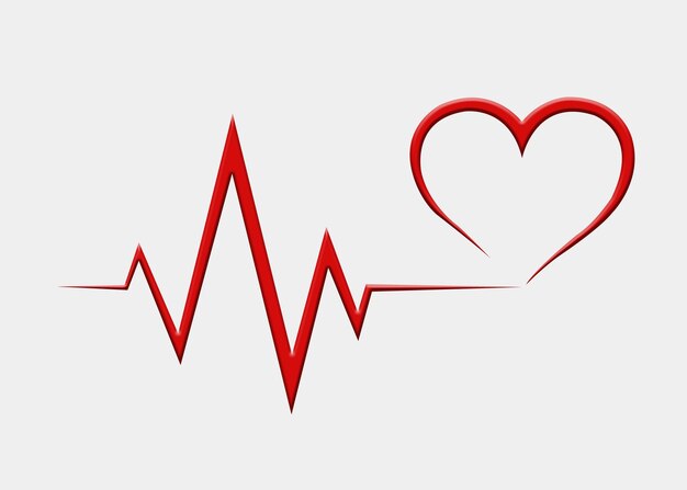 Heartbeat and heart handdrawn line 3d vector