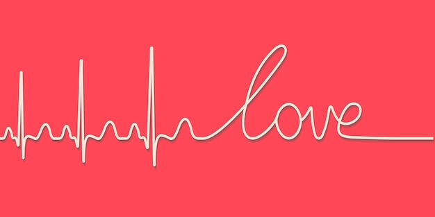 Heartbeat pulse tekst het woord liefde hand getrokken kalligrafische lijn vector liefde concept voor Valentijn