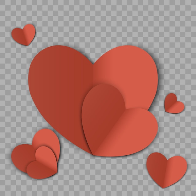 Vector hearts are isolated on a white, transparent background.