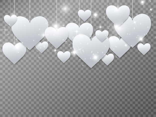 Vector hearts are white. beautiful shiny hearts on a transparent background.