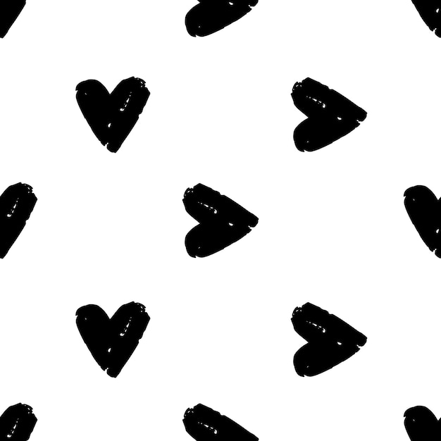 Hearts black and white vector seamless pattern. freehand love symbol illustrations on white background.