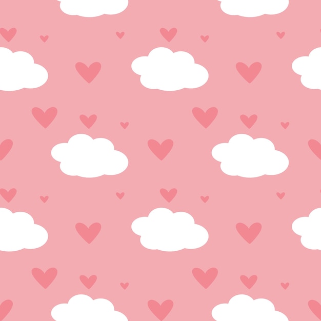 Hearts and clouds seamless pattern