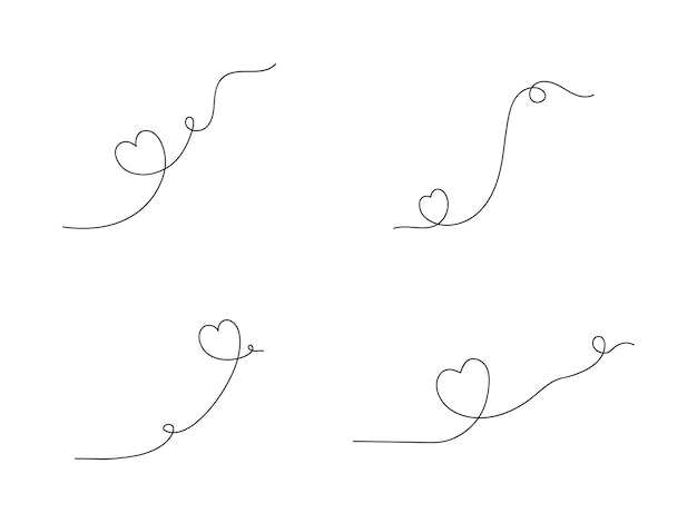 Hearts continuous one line art drawing valentines day concept heart love couple outline artistic