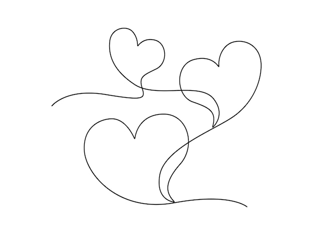Vector hearts continuous single line drawing valentines day vector illustration pro vector
