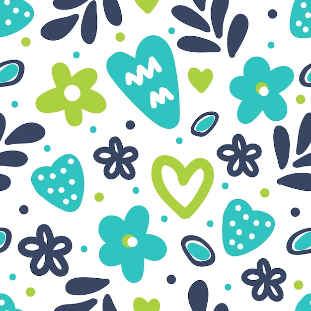 Vector hearts flowers and twigs on a white background pattern for fabric wallpaper