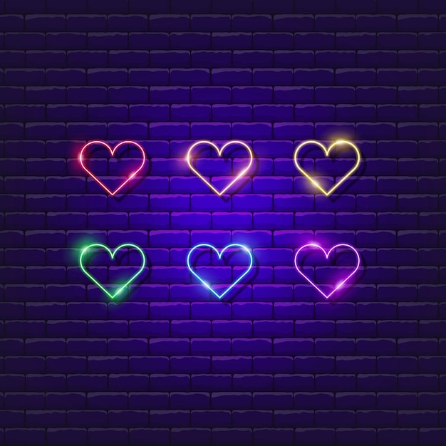 Hearts in gay pride colors neon icon LGBT neon sign for Gay Pride