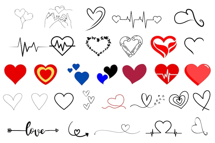 Vector hearts and a heart rate monitor vector set in colorful shades