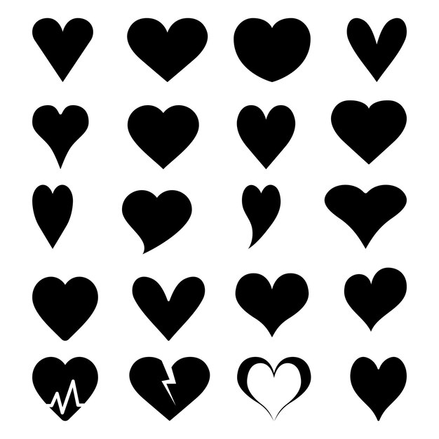 Vector hearts icons collection isolated on white background, vector illustration