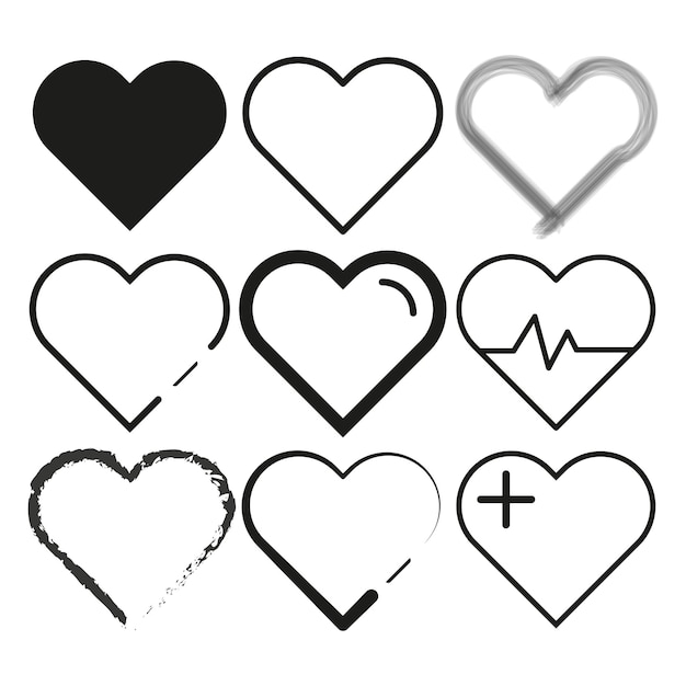 Linea di icone dei cuori. pittogramma medico per la salute umana. simbolo di emergenza. insieme dell'icona della medicina.