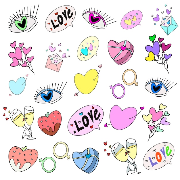 Hearts love doodle vector collection Valentine's day and wedding hand drawn illustrations