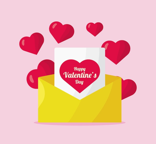 Hearts love in envelope valentines day icons