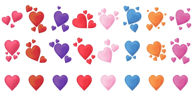 hearts love shape collections with different color and poses in 3d mesh tools style vector EPS10