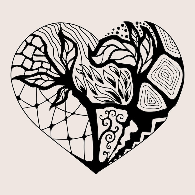 Hearts mandala zentangle style isolated on white background