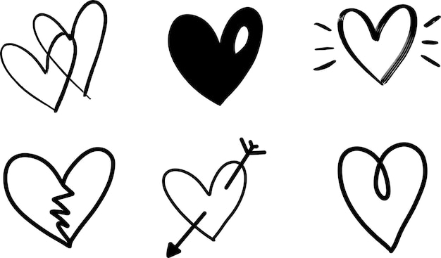 Heart minimalist hand drawing doodle sketch element set