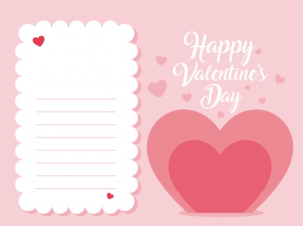 Vector hearts and note of valentines day