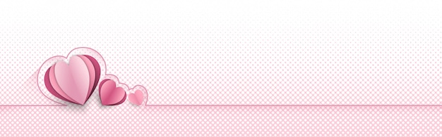 Vector hearts paper cut style on pink dots banner background