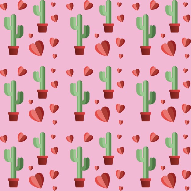 Hearts pattern with cactus plant