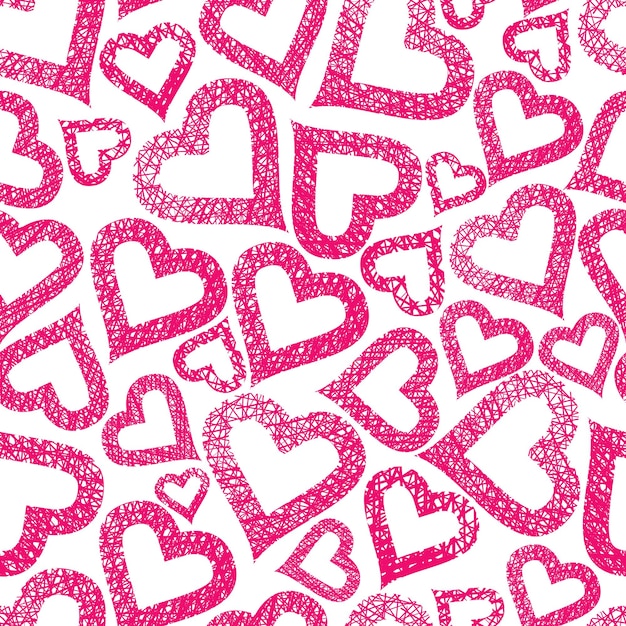 Hearts seamless pattern, Love theme seamless background, vector, hand drawn lines textures used.