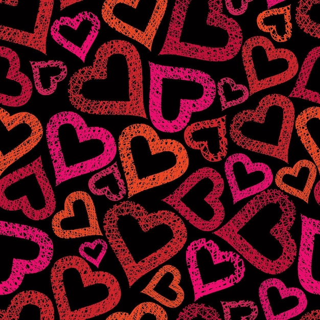 Hearts seamless pattern, Love theme seamless background, vector, hand drawn lines textures used.