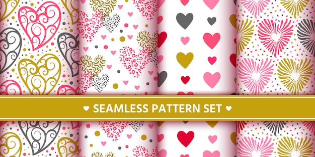 Vector hearts seamless pattern set