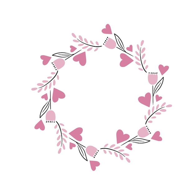 Hearts shape round wreath valentine's day greetings romantic lovely cute vector frame template