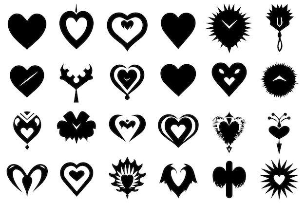 Hearts silhouette icon vector bundle collection