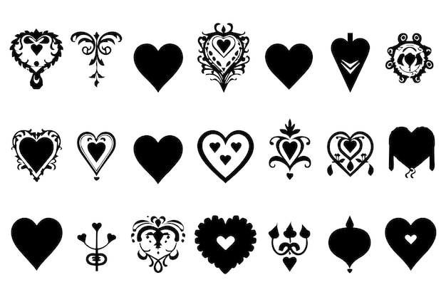 Hearts silhouette icon vector bundle collection