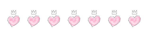 Hearts with crowns Valentines day background Hand drawn Hearts Trendy design Vector illustration