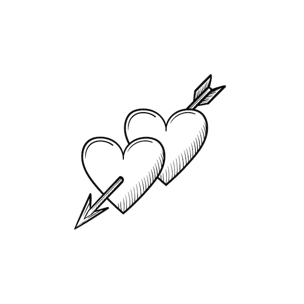 Hearts with cupid arrow hand drawn outline doodle icon