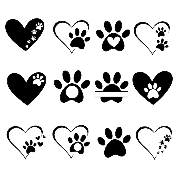 Cat paw footprint in heart. Vector. Love Cats. Animals, Pets, Puppies,  Kittens, Dogs . Red heart with cat white paw print inside. Symbol of love.  Postcard, emblem, icon, print, cover, sticker, t