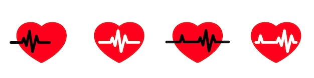 Hearts with pulse beat sign line icons set illustration