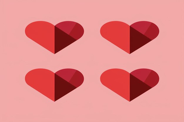 Vector hearts with a red heart on the pink background