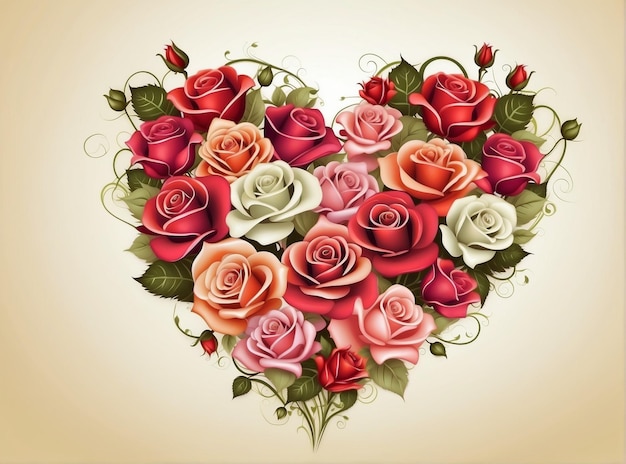 Heartshaped arrangement of roses in various shades Vector